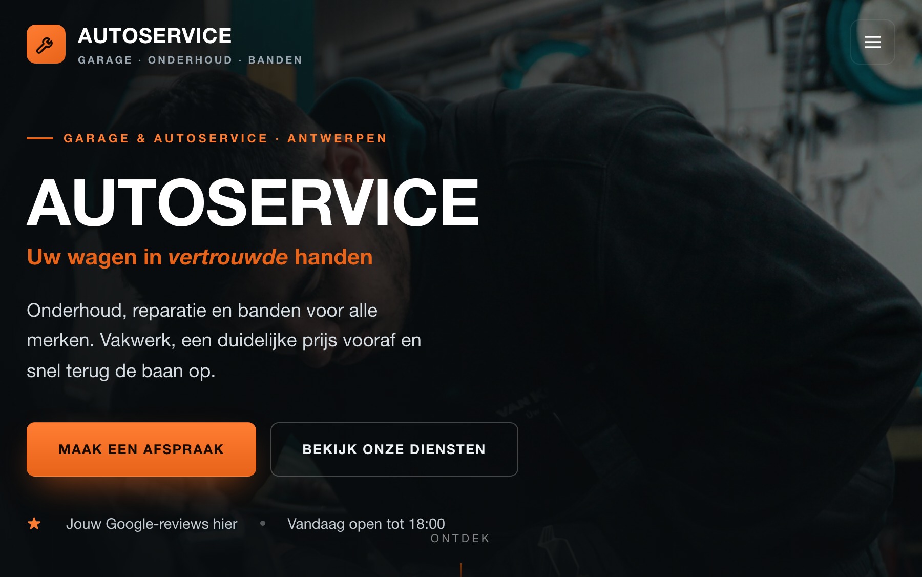 Voorbeeld van een garage-website gemaakt door Obreon