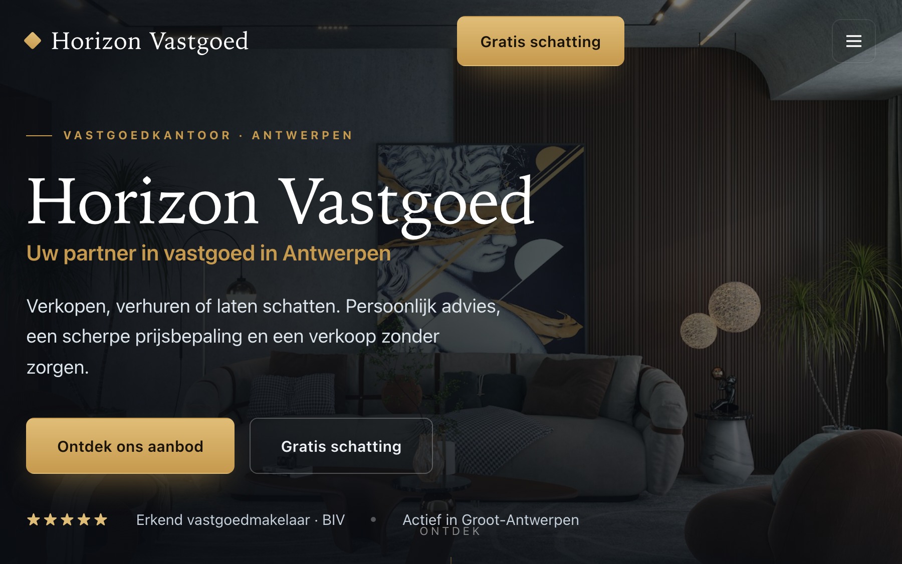 Voorbeeld van een vastgoed-website gemaakt door Obreon