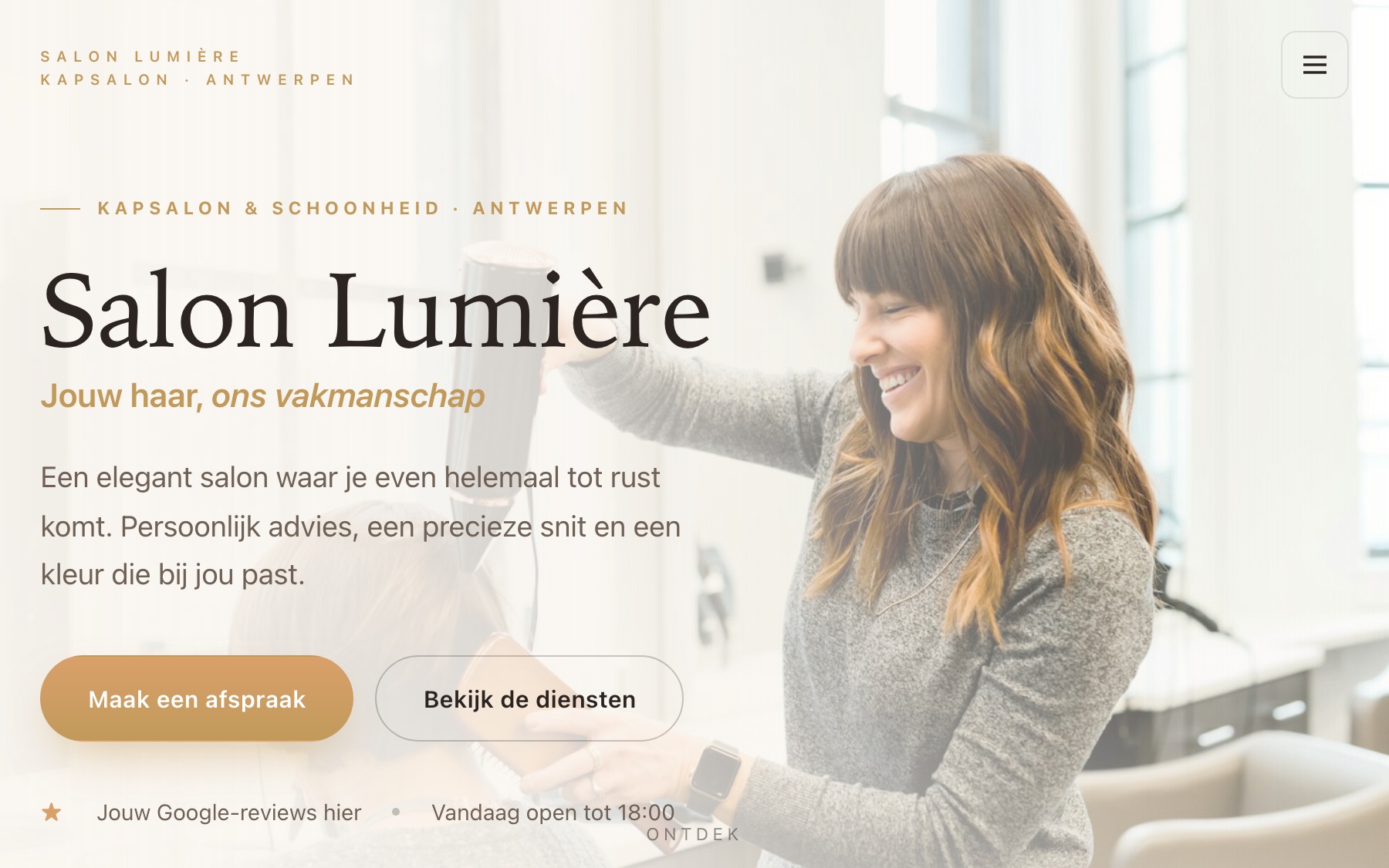 Voorbeeld van een kapsalon-website gemaakt door Obreon